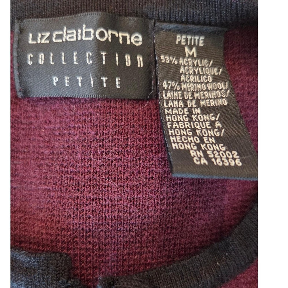 Liz Claiborne Collection Cardigan Petite Merino Wool Blend Maroon Vintage PM - Picture 2 of 11